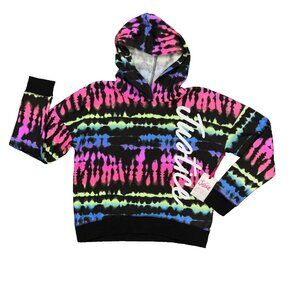 Justice Girls EDF Hoodie Sweatshirt Size L 12-14 Black Tie Dye Neon Glitter NWT